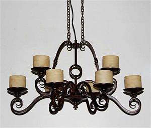 別墅美式鐵藝吊燈 別墅書(shū)房吊燈 雙層 玻璃燈罩-603205-6+2