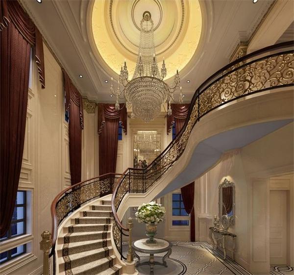 歐式別墅樓梯水晶吊燈設(shè)計定制效果圖