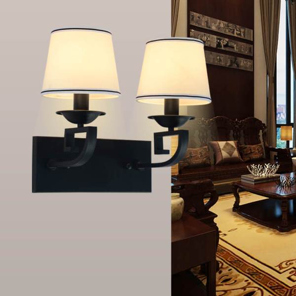 現(xiàn)代中式風格雙頭玄關(guān)壁燈 中式布藝燈罩玄關(guān)壁燈