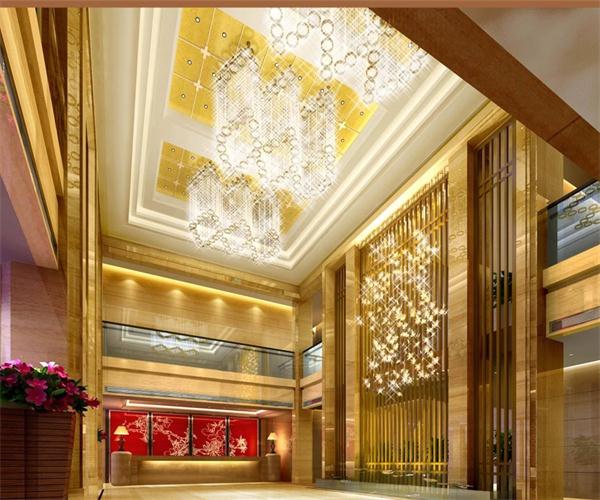 酒店大堂水晶燈工程案例效果圖 燈具廠家定制 一站式設計